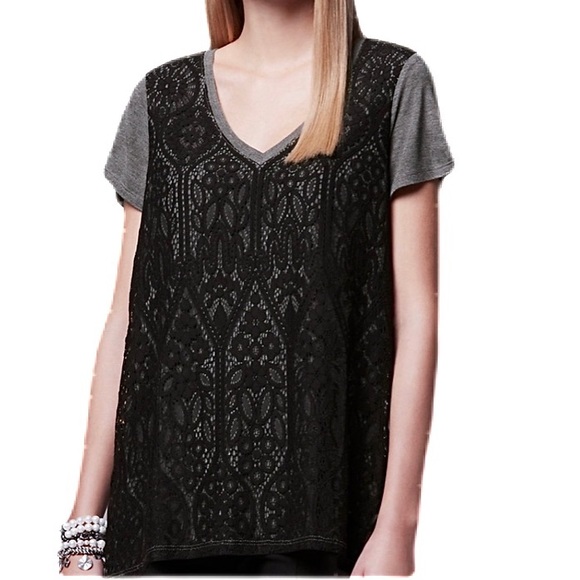 NWT Black and Gray Layered Lace Swing Tee - Picture 1 of 7